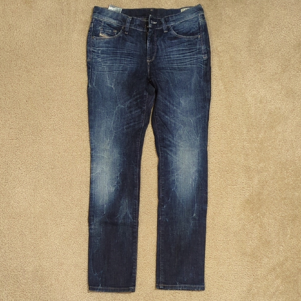 Vintage Diesel HI-VY Super Slim Straight Jeans - Dark Blue, Distressed